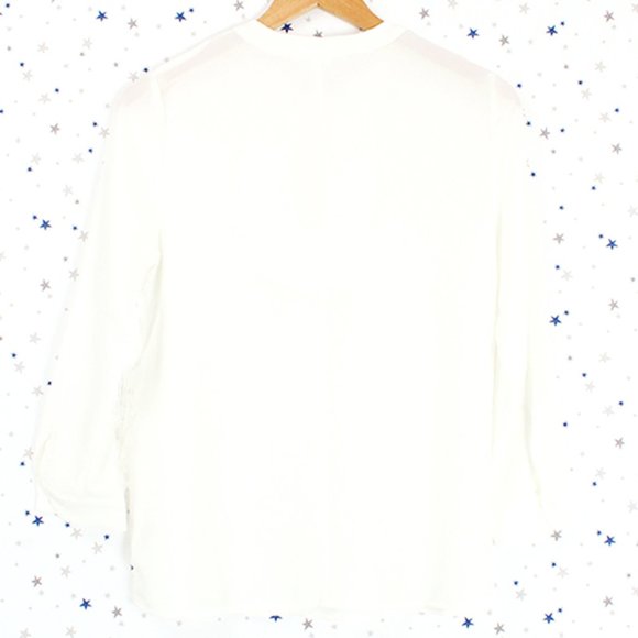 Front Tie Neck Crepe Blouse Top Off White - Picture 7 of 9